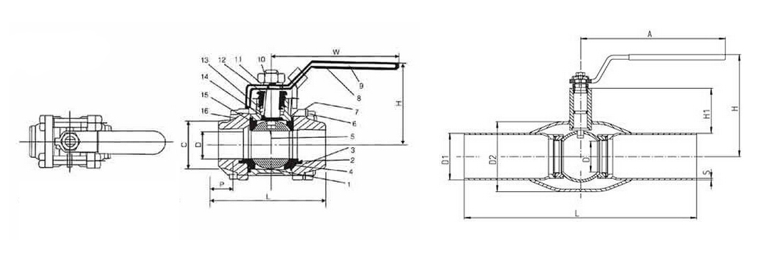 焊接球閥結構圖